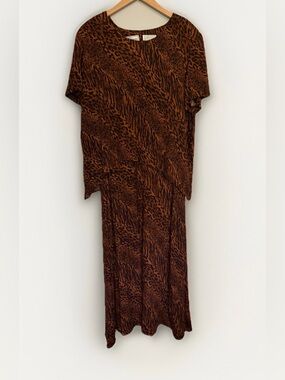 Karin Stevens Size 14 2PC Animal Print Dress & Blouse Midi Set Chic Vintage